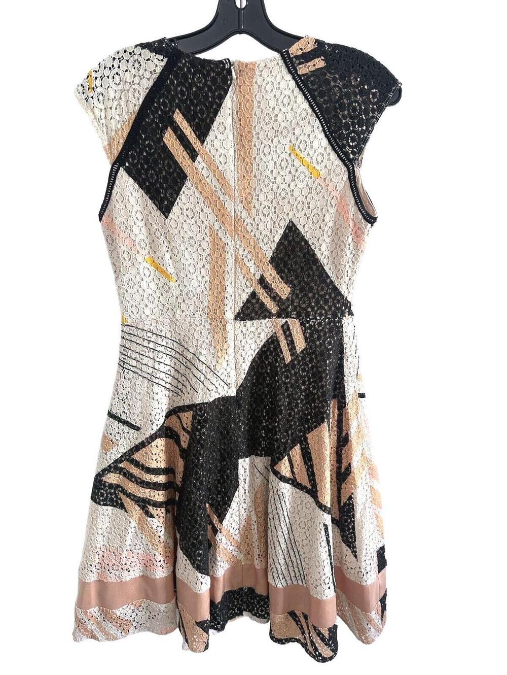 Anthropologie Weston Weston Lace Fit & Flare Dress Geometric Print Cap Sleeve- M - Picture 5 of 10